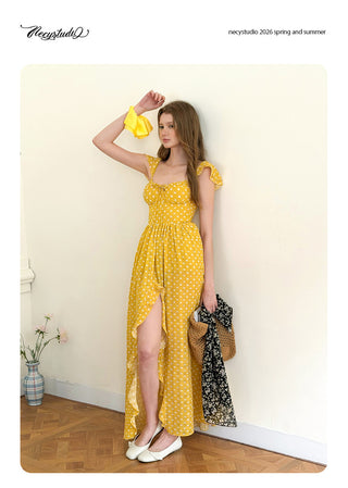 [NECY] Sunshine Dot Ruffle Chiffon Dress