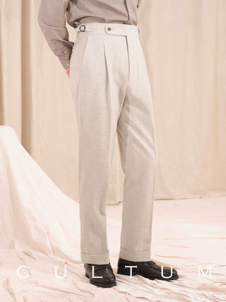 [CULTUM] Herringbone Brushed Pleated Trousers