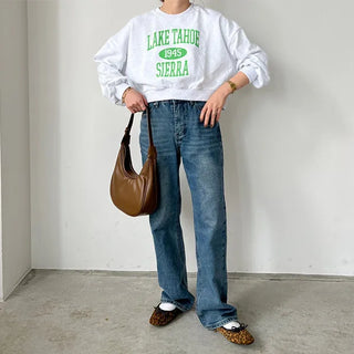 Brushed wide denim pants
