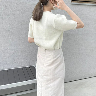 Puff-sleeve round knit