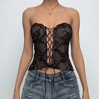 Lace up hollow out lace backless tube cut out top