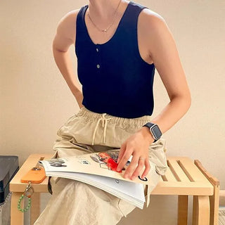 Ribbed button tank top