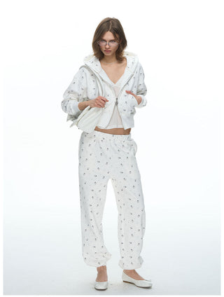 [NECY] Mimora Allover Print Hoodie Jacket & Sweatpants Set
