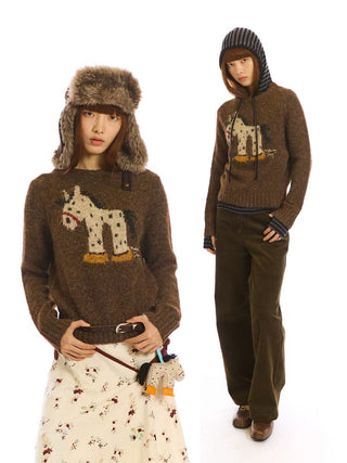 [NeverSeez] Pony Pattern Crew Neck Sweater