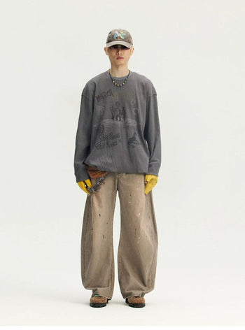 [Monterest] Waffle Weave Washed Print Long Sleeve Tee