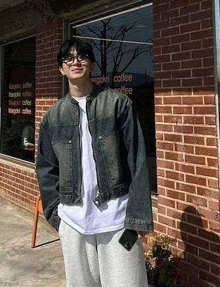 TWER. Mandarin Collar Denim Jacket (High Q)