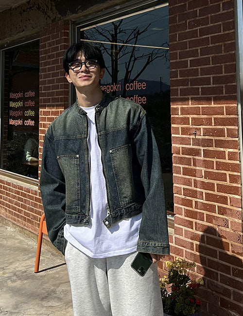 TWER. Mandarin Collar Denim Jacket (High Q)