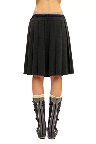 [Moromoro2] Linen Satin Plaid Pleated Skirt