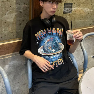 Earth print short-sleeved T-shirt