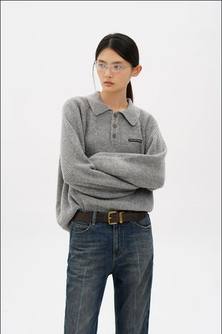 [MASONPRINCE] Wool Textured Mosaic Polo Collar Sweater