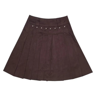 (2 colors) Suede studded pleated skirt