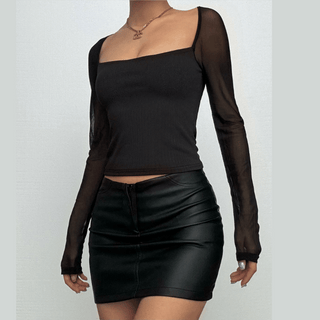 Long sleeve square neck ribbed patchwork top