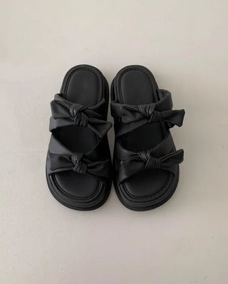 Ribbon cushion platform mesh sandals