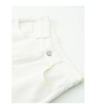 White wide-leg straight pants with brushed lining
