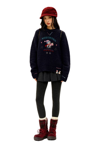 [Moromoro2] Snowman Contrast Stitch Knit  Sweater