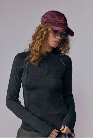 [Monterest] Fleece-Lined Half-Zip Long Sleeve Tee