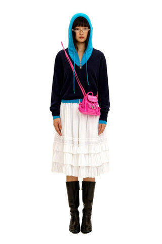 [Moromoro2] Patchwork Distressed Layered Hooded  Sweater