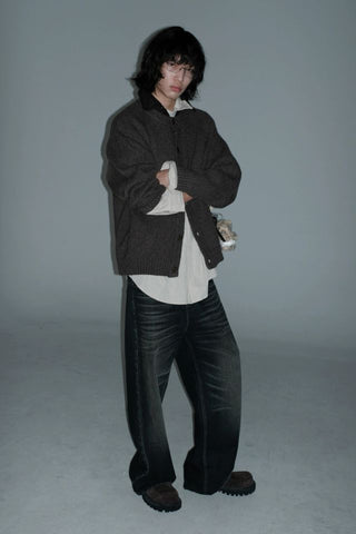 MASONPRINCE Herringbone Round-Neck Wool Cardigan