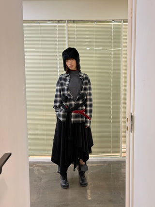 [NeverSeez] Lace Layered Knit Midi Skirt