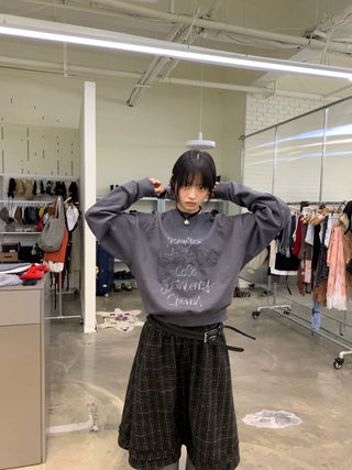 NEVERSEEZ Distressed Patch Embroidered Sweatshirt