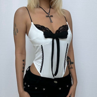 Lace hem bowknot cami bodysuit