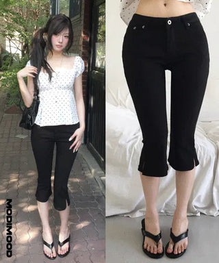 Capri Slit Cotton Spandex Pants - 2 colors