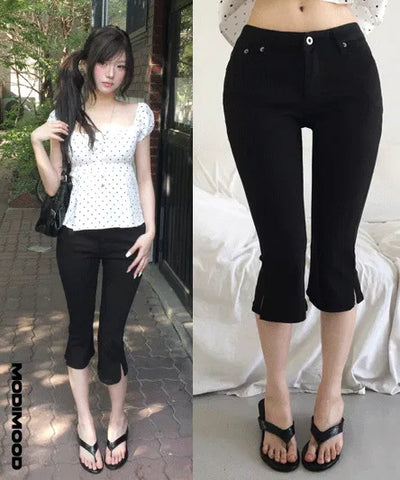 Capri Slit Cotton Spandex Pants - 2 colors
