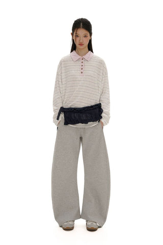 [Moromoro2] Striped Polo Long Sleeve Tee with Star  Buttons