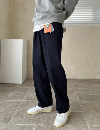 Non-fade single-pleat wide denim pants (2 colors)