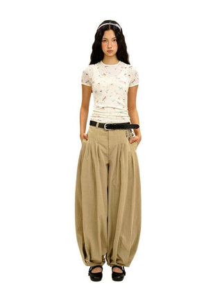 [Moromoro2] Cotton Pleated Tapered Wide  Pants
