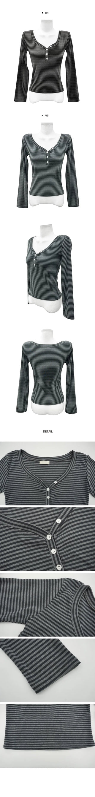 Kiki Striped Button T-shirt - 2 colors