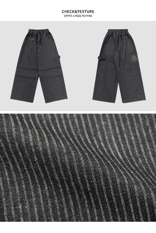 Planning Sunmer Denim Cargo Stripe Heavy Wide Pintuck Pants pt-2color