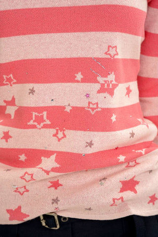 [Moromoro2] Star Striped Rhinestone Knit  Top