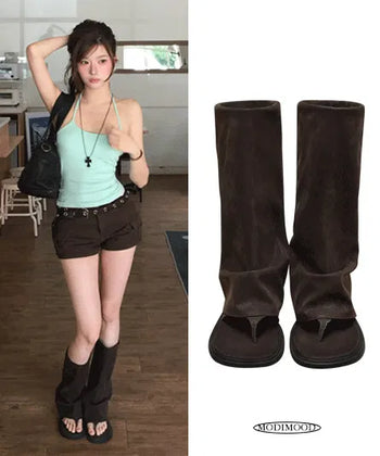 Shirred Warmer Flip-flops Folding Boots - 2 colors