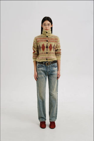 [MASONPRINCE] Wool Blend Fair Isle Fitted Cardigan