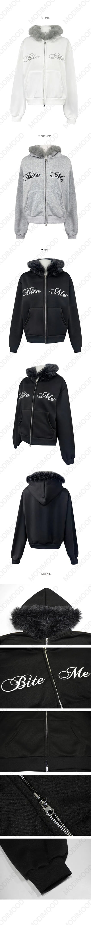 Hirit Two-Way Lettering Fur Hooded Zip-Up - 3 Colors