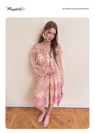 [NECY] Romance Floral Patchwork Midi Skirt