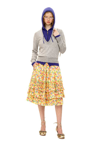 [Moromoro2] Patchwork Distressed Layered Hooded  Sweater
