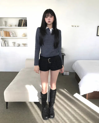 belted biker long boots (2color)