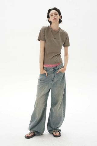 [MASONPRINCE] Washed Slub Denim Wide Leg Pants