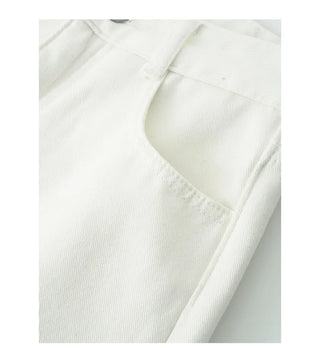 White wide-leg straight pants with brushed lining