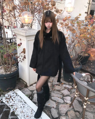 HIGH NECK BELTED HALF COAT (3color)
