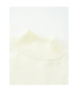 High-neck short-sleeved knit t-shirt