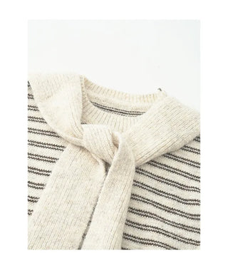Striped round neck knit faux shawl set