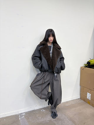 [NEVERSEEZ] Lapel Fleece Diagonal Zipper Jacket