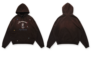 [Moromoro2] Embroidered Floral Hooded  Sweatshirt