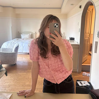 V-neck puff sleeve blouse