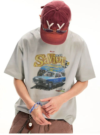 [Monterest] Washed Car Print Relaxed Fit Tee