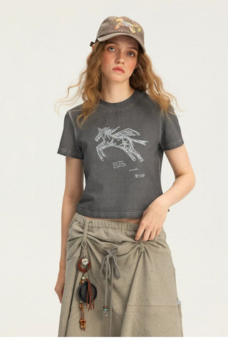 [Monterest] Unicorn Print Slim Fit Cropped Tee