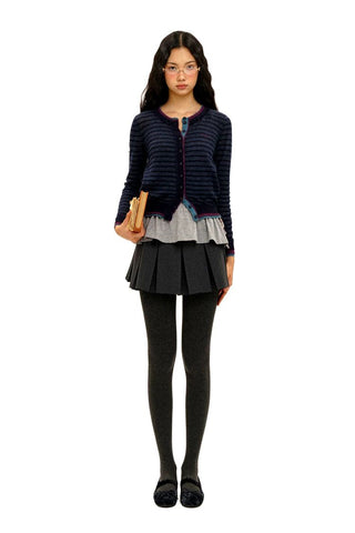 [Moromoro2] Striped Mesh Lace Knit Set